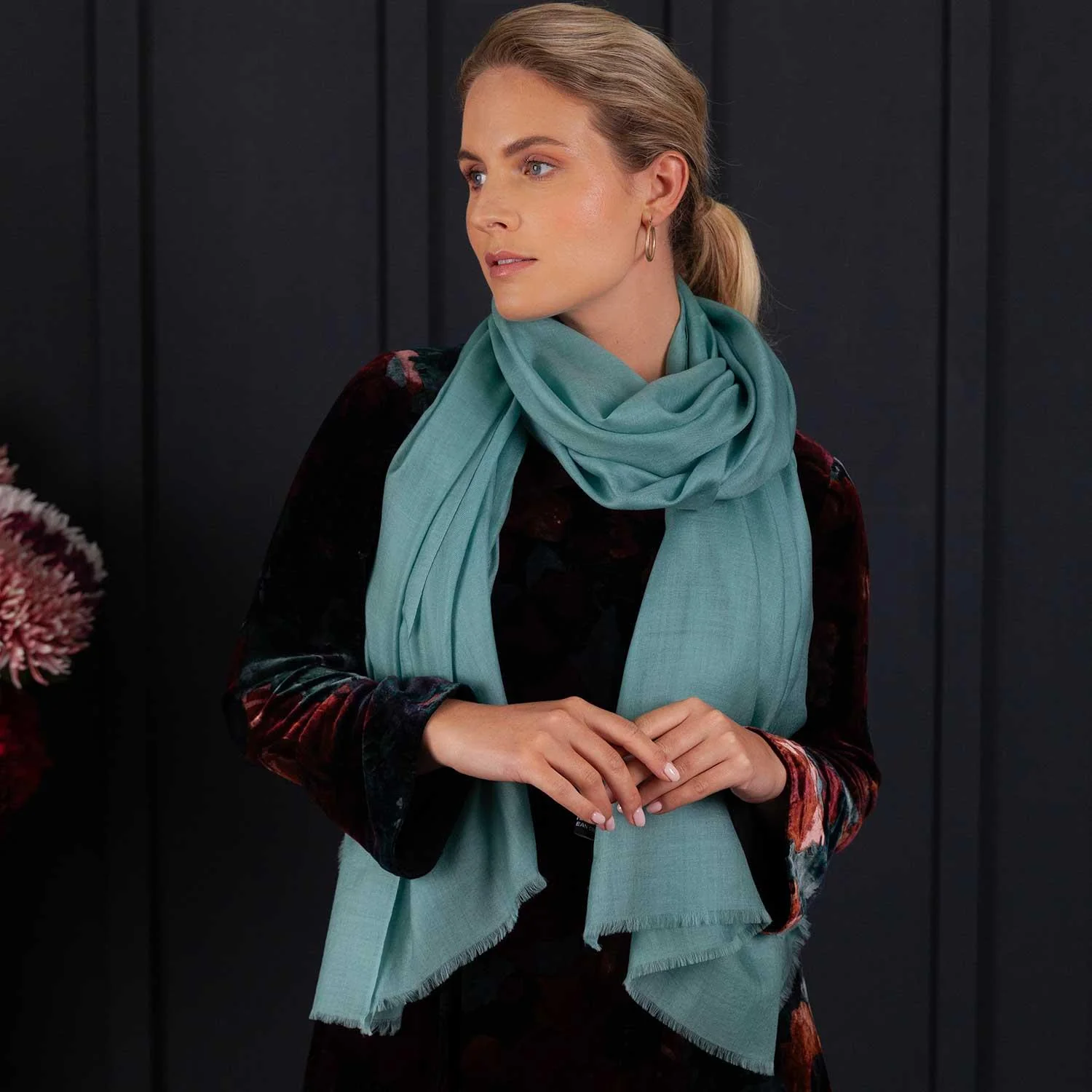Luxe Merino Silk Shawl Duck Egg Green - Image 4