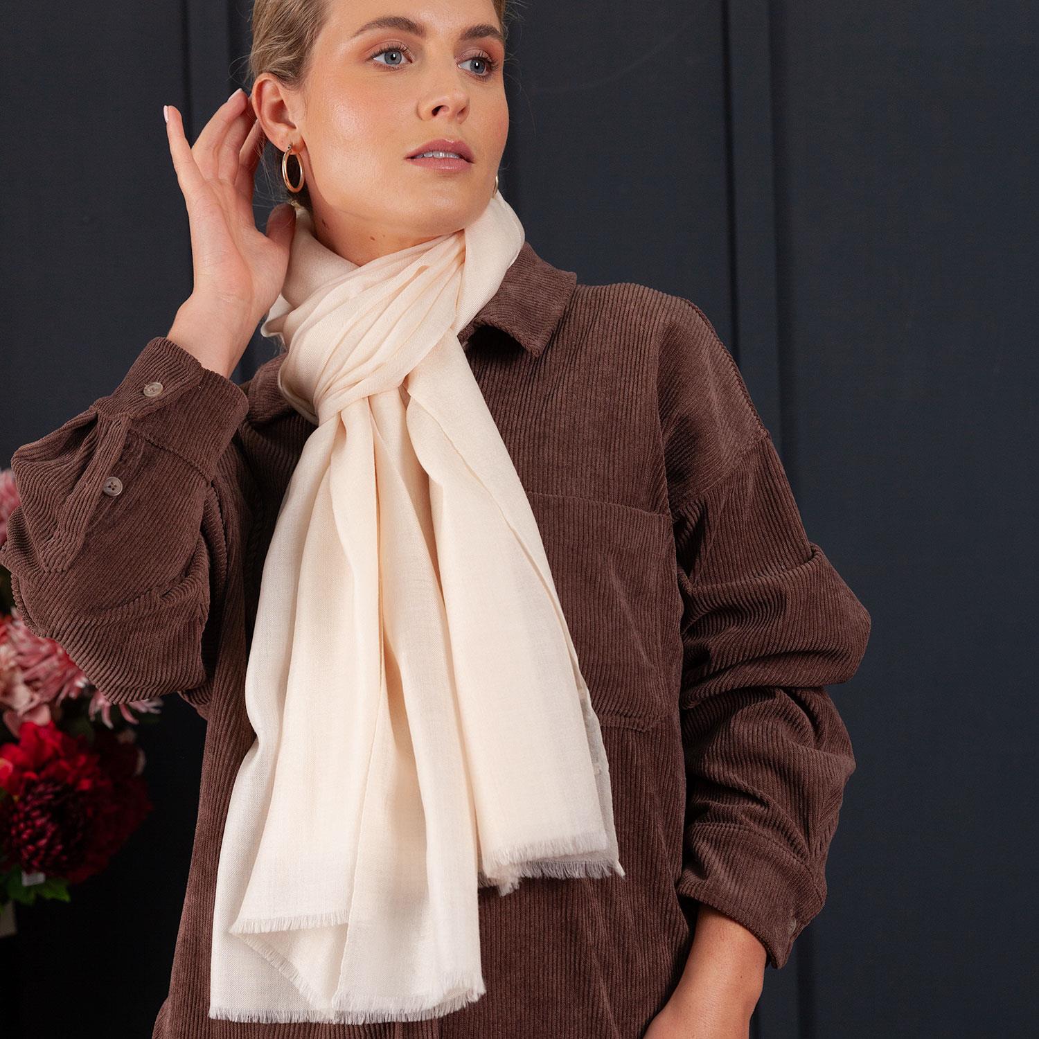 Luxe Merino Silk Shawl Oyster - Image 3