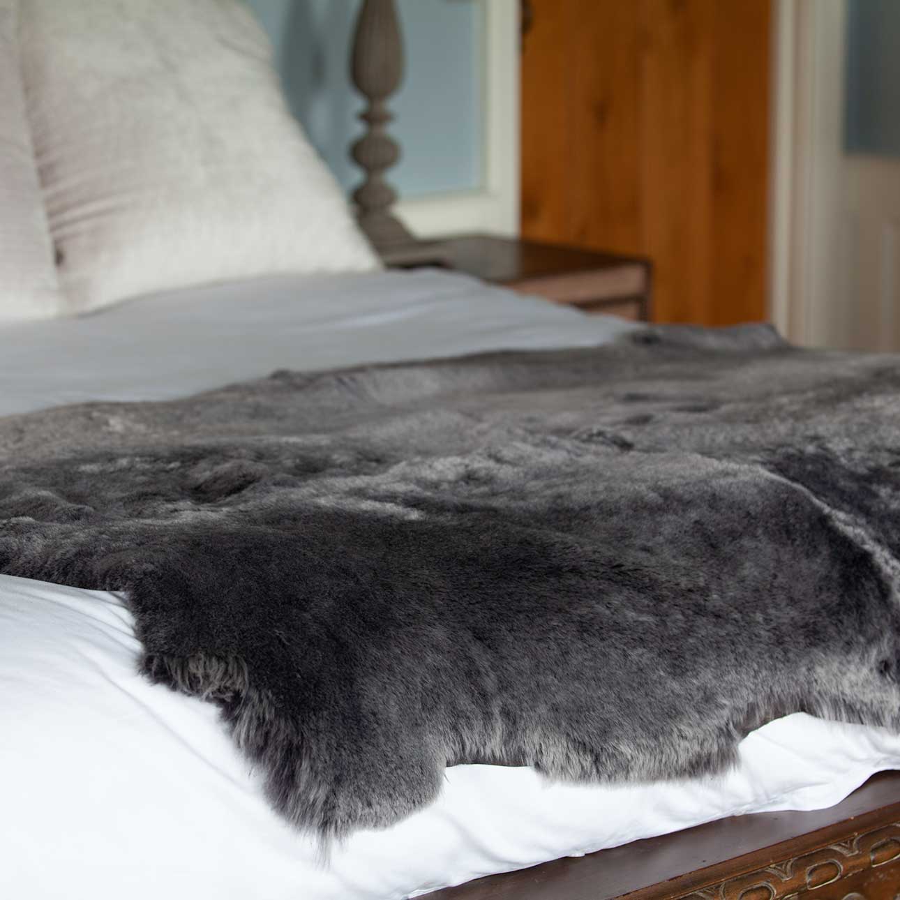 Quad Shearling Throw in Graphite - Image 9