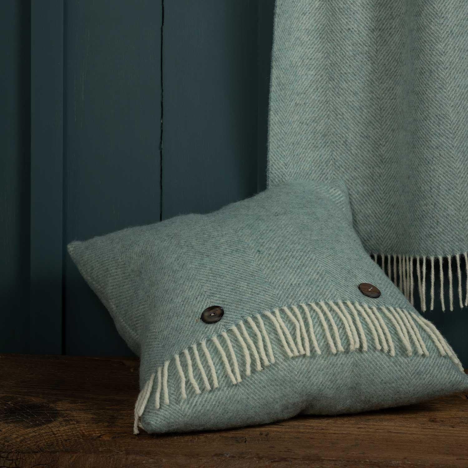 Shetland Wool Herringbone Throw - Duck Egg - Image 5